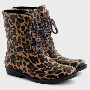 J.Crew Lace - up rain boots in leopard.